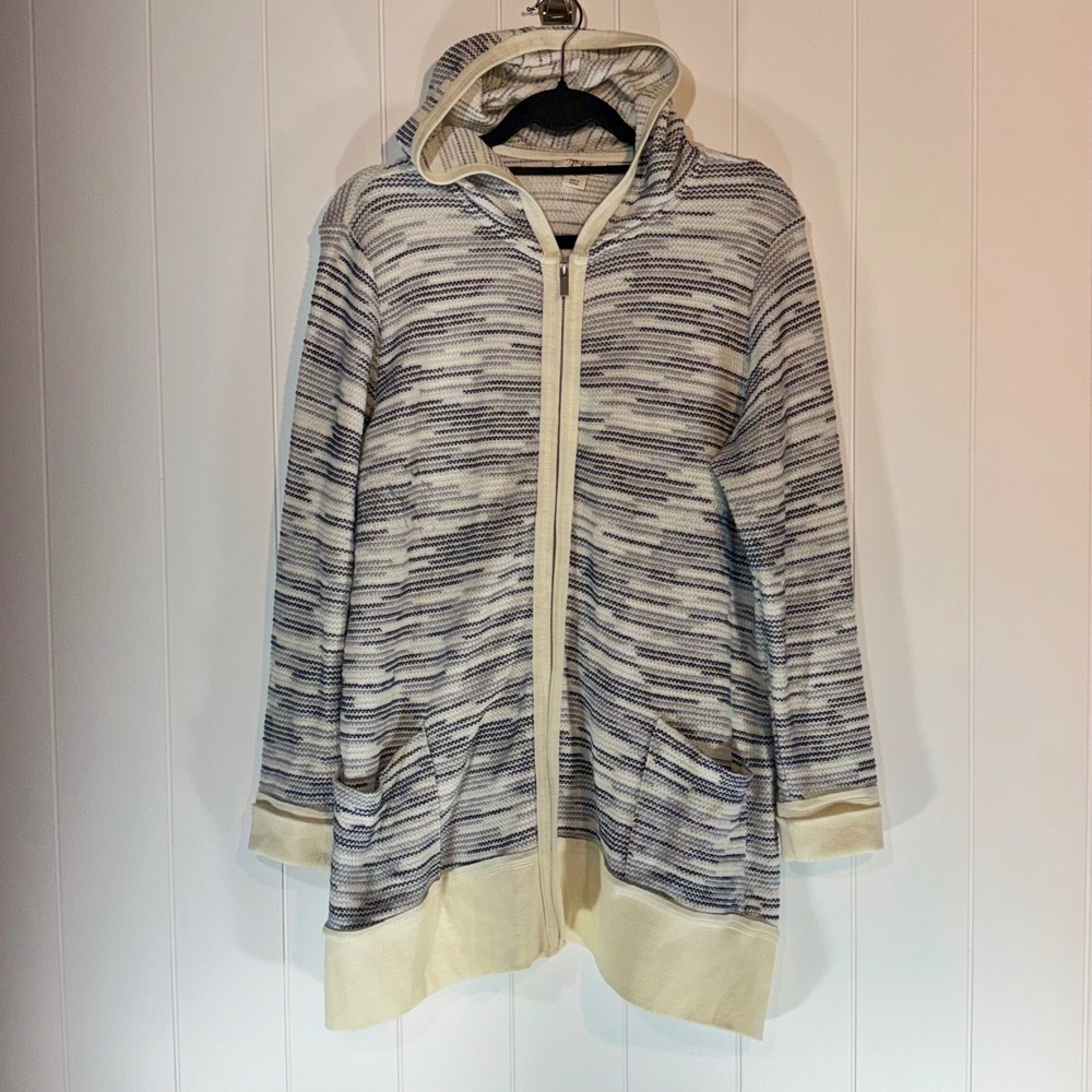 Style & Co Womens Blue Space Dye Full Zip Longline Hoodie Sweater Large